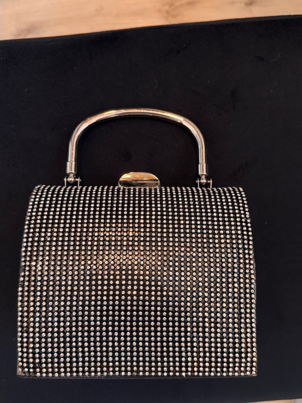 Black Crystal-Embellished Evening Clutch